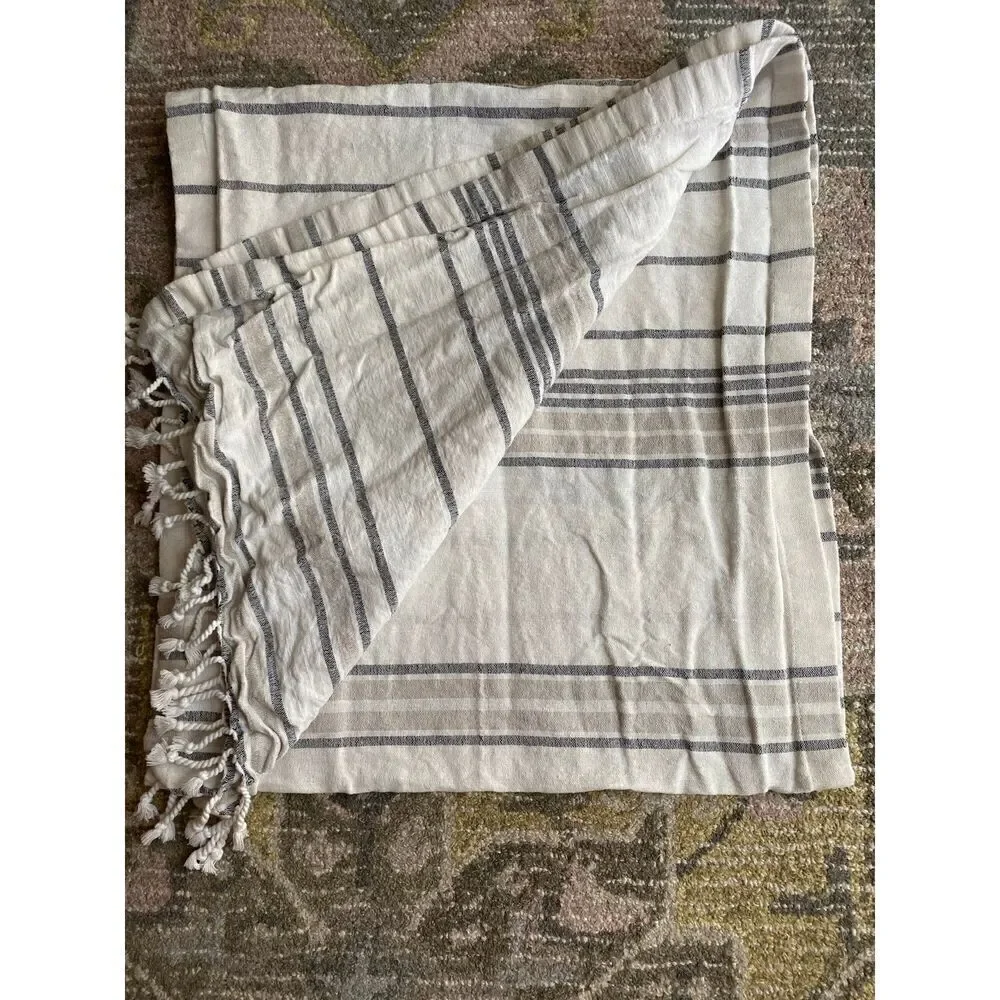 Hearth & Hand Railroad Linen Blend Striped Table Runner with fringed tassels